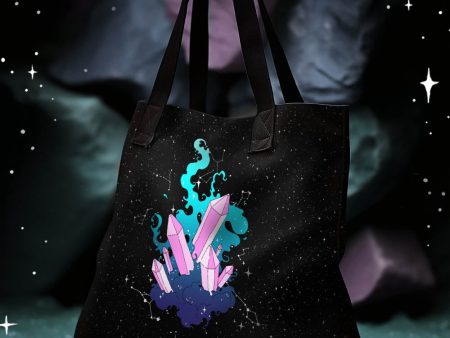 Crystal Queen Vegan Tote Bag - Witchy Goth Large Foldable & Reusable Bag for Travel Work Gym Grocery Cool Gothic Gifts Supply