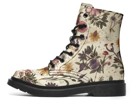 Enchanted Blossoms Boots - Vegan Leather Doc-Style Boots with Durable Stitched on Soles For Cheap