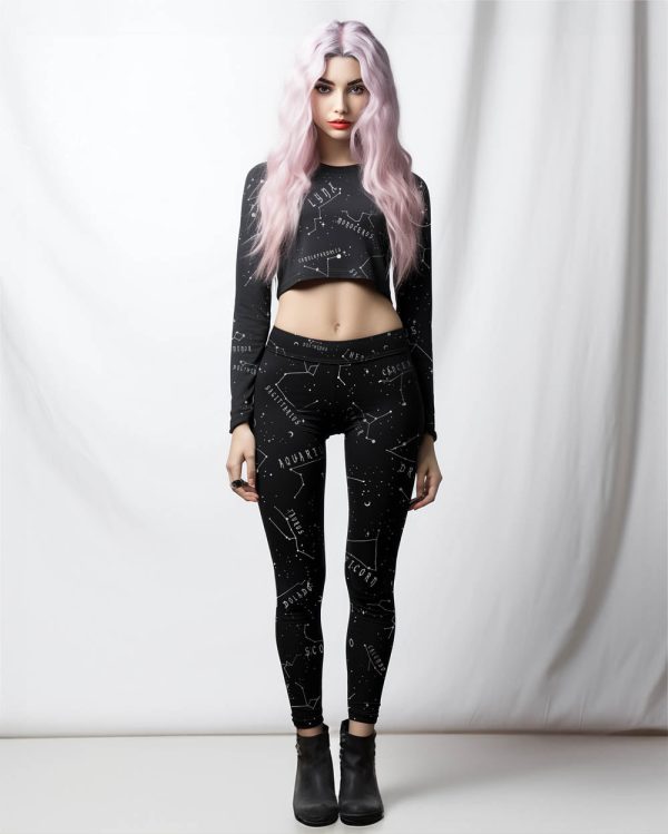 Stellar Long Sleeve Crop Top - Cute Witchy Constellations Top Pagan Gothic Style Leisurewear UPF 50+ Protection Hot on Sale