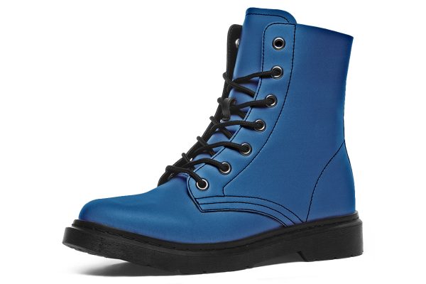 Cobalt Blue Boots - Vegan Leather Doc-Style Boots with Durable Stitched on Soles For Sale