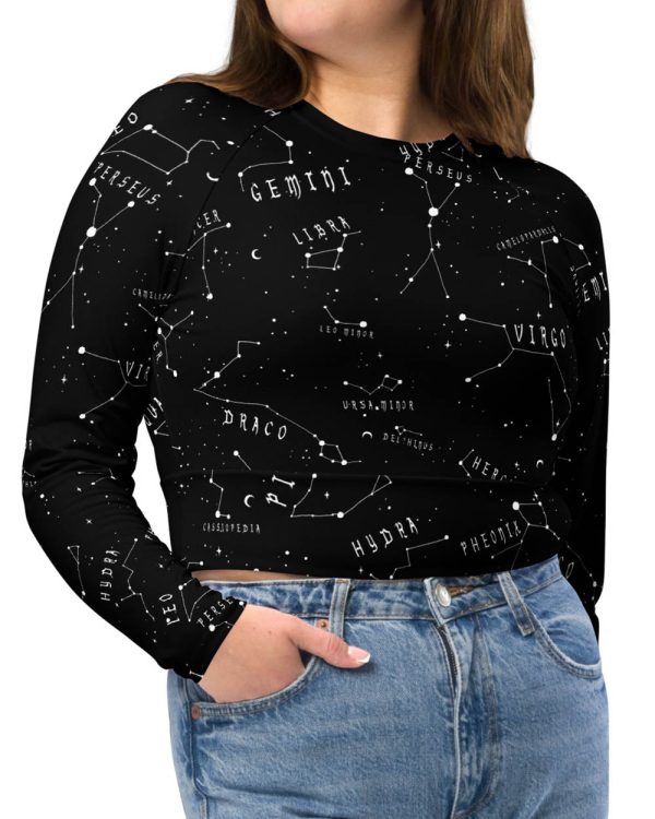 Stellar Long Sleeve Crop Top - Cute Witchy Constellations Top Pagan Gothic Style Leisurewear UPF 50+ Protection Hot on Sale