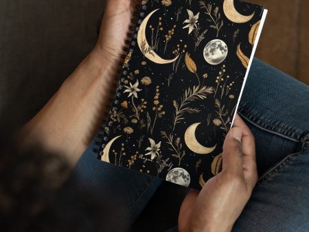 Moonlit Botanica Spiral Notebook - Botanical Witchy Journal Uni & College Dark Academia Essentials - Gothic Stationery Sale