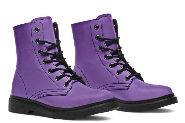 Retro Violet Boots - Vegan Leather Doc-Style Boots with Durable Stitched on Soles on Sale