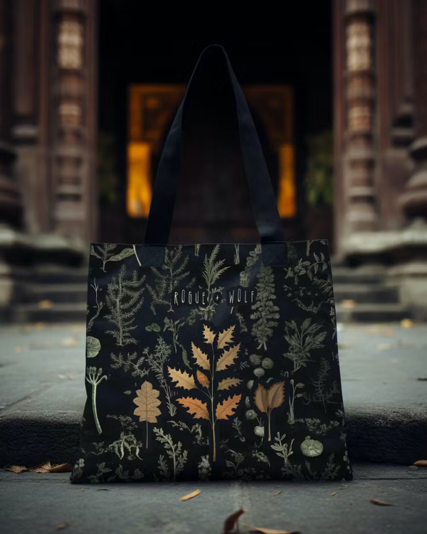 Autumn Memoir Vegan Tote Bag - Dark Academia Witchy Botanical Large Foldable Bag for Uni Work Shopping School & Travel Supply