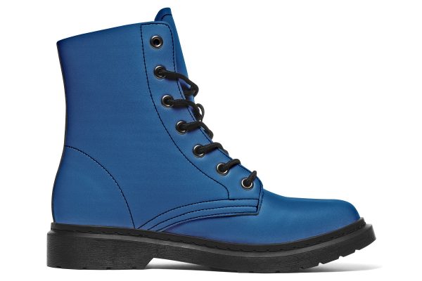 Cobalt Blue Boots - Vegan Leather Doc-Style Boots with Durable Stitched on Soles For Sale