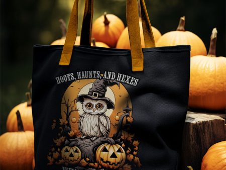 Hoots Haunts and Hexes Tote Bag - Vegan Grunge Aesthetic Goth Accessories for Work Gym Travel Halloween Gift Sale