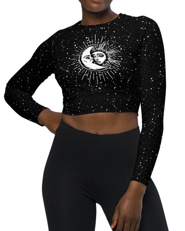 Astral Long Sleeve Crop Top - Cute Black Cropped Tee with UPF 50+ Protection, Pagan Gothic Sportwear, Witchy Grunge Activewear Online Hot Sale