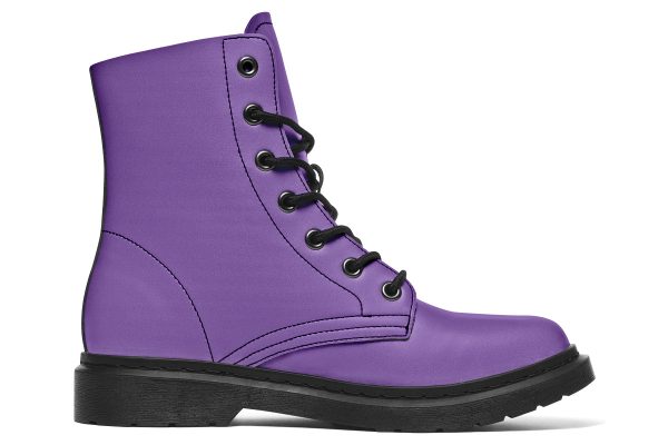 Retro Violet Boots - Vegan Leather Doc-Style Boots with Durable Stitched on Soles on Sale