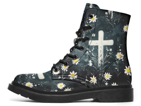 Graveyard Bloom Boots - Vegan Leather Doc-Style Boots with Durable Stitched on Soles Sale