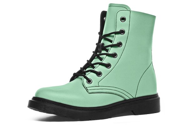 Mint Green Boots - Vegan Leather Doc-Style Boots with Durable Stitched on Soles Sale