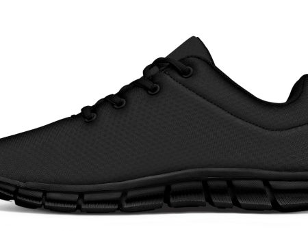 Pitch Black Athletic Sneakers - Light Breathable and Comfortable Sports Shoes with Anti-Slip Soles For Sale