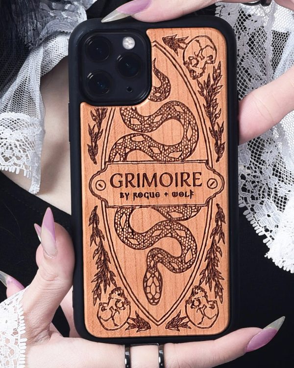 Grimoire - Engraved Cherry Wood Phone Case Online Hot Sale