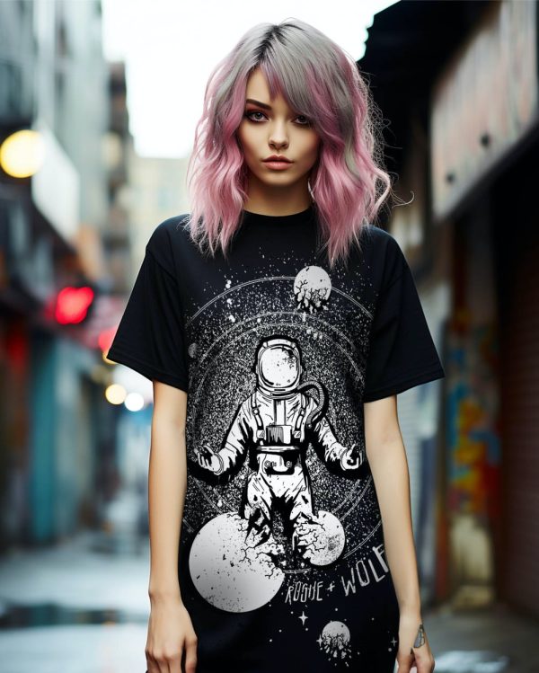 Cosmic Explorer Tee Dress - Vegan Goth Alt Style Unisex T-shirt Witchy Pagan Occult Fashion on Sale