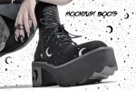 MoonDust Platform Heel Boots - Luxurious Quality Vegan Suede Goth Shoes with Moons & Stars, Witchy Alt Style, Occult Grunge Aesthetic, Soft Memory foam inner panels Supply