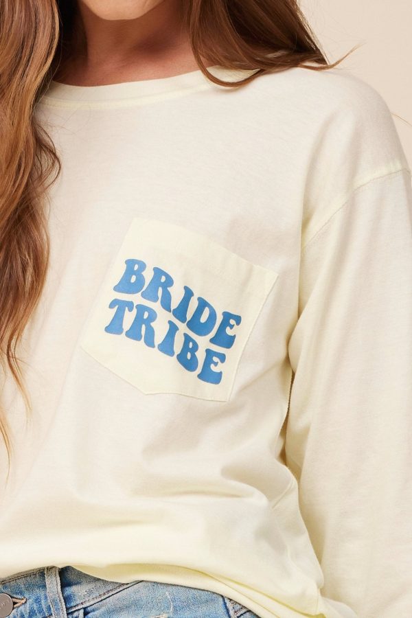 Bride Tribe  Soft Yellow Wash Long Sleeved Pocket Tee Supply