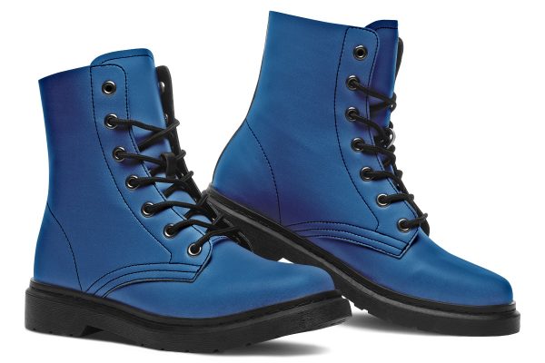 Cobalt Blue Boots - Vegan Leather Doc-Style Boots with Durable Stitched on Soles For Sale