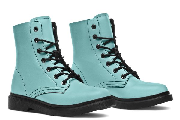 Aqua Mist Boots - Vegan Leather Doc-Style Boots with Durable Stitched on Soles Cheap