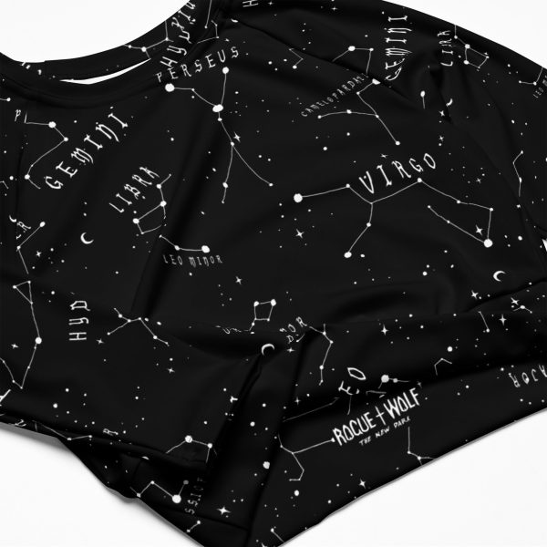 Stellar Long Sleeve Crop Top - Cute Witchy Constellations Top Pagan Gothic Style Leisurewear UPF 50+ Protection Hot on Sale